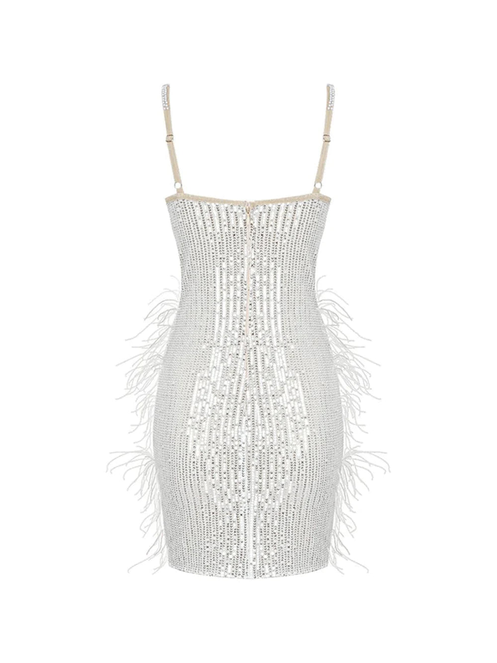 Basina Pearl Sequin Feather Mini Dress