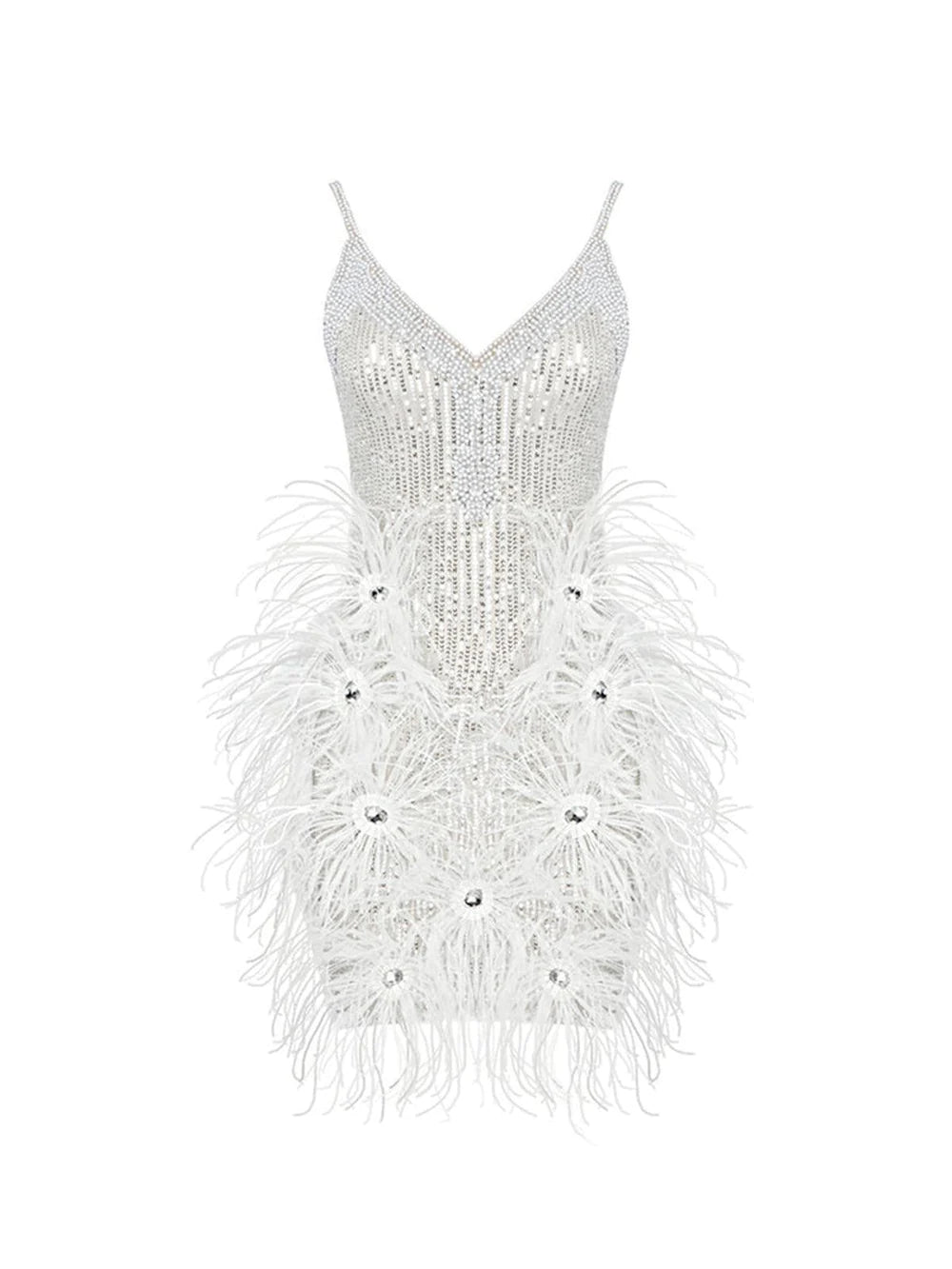 Basina Pearl Sequin Feather Mini Dress