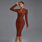 Sima Coffee Bandage Long Sleeves Midi Dress