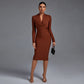 Sima Coffee Bandage Long Sleeves Midi Dress