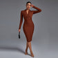 Sima Coffee Bandage Long Sleeves Midi Dress