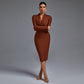 Sima Coffee Bandage Long Sleeves Midi Dress