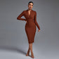 Sima Coffee Bandage Long Sleeves Midi Dress