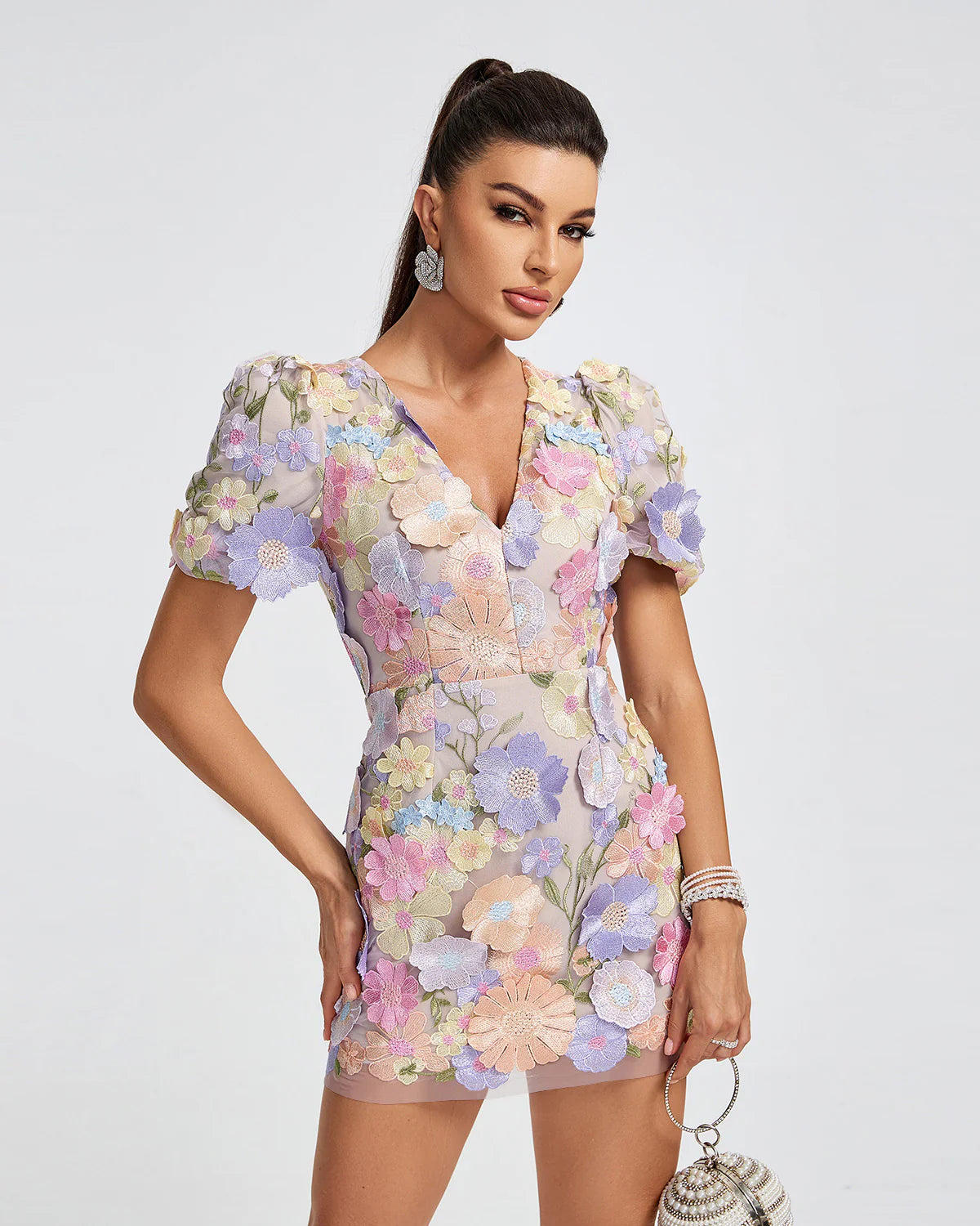 Helena Lace 3D Floral Mini Dress