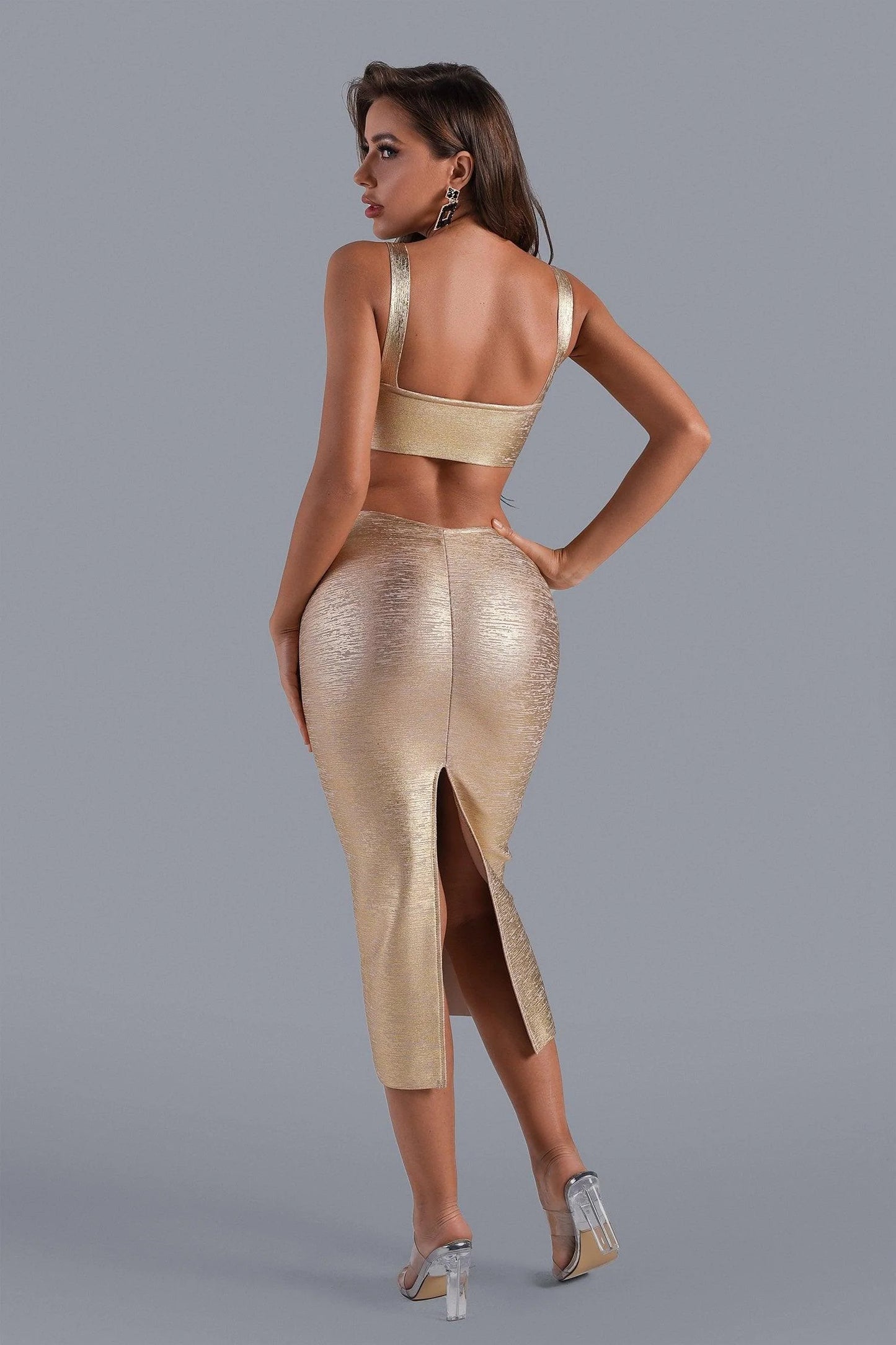 Gold Kiara Midi Bandage Dress