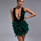 Deep-V Feather Sequin Mini Dress