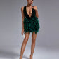 Deep-V Feather Sequin Mini Dress