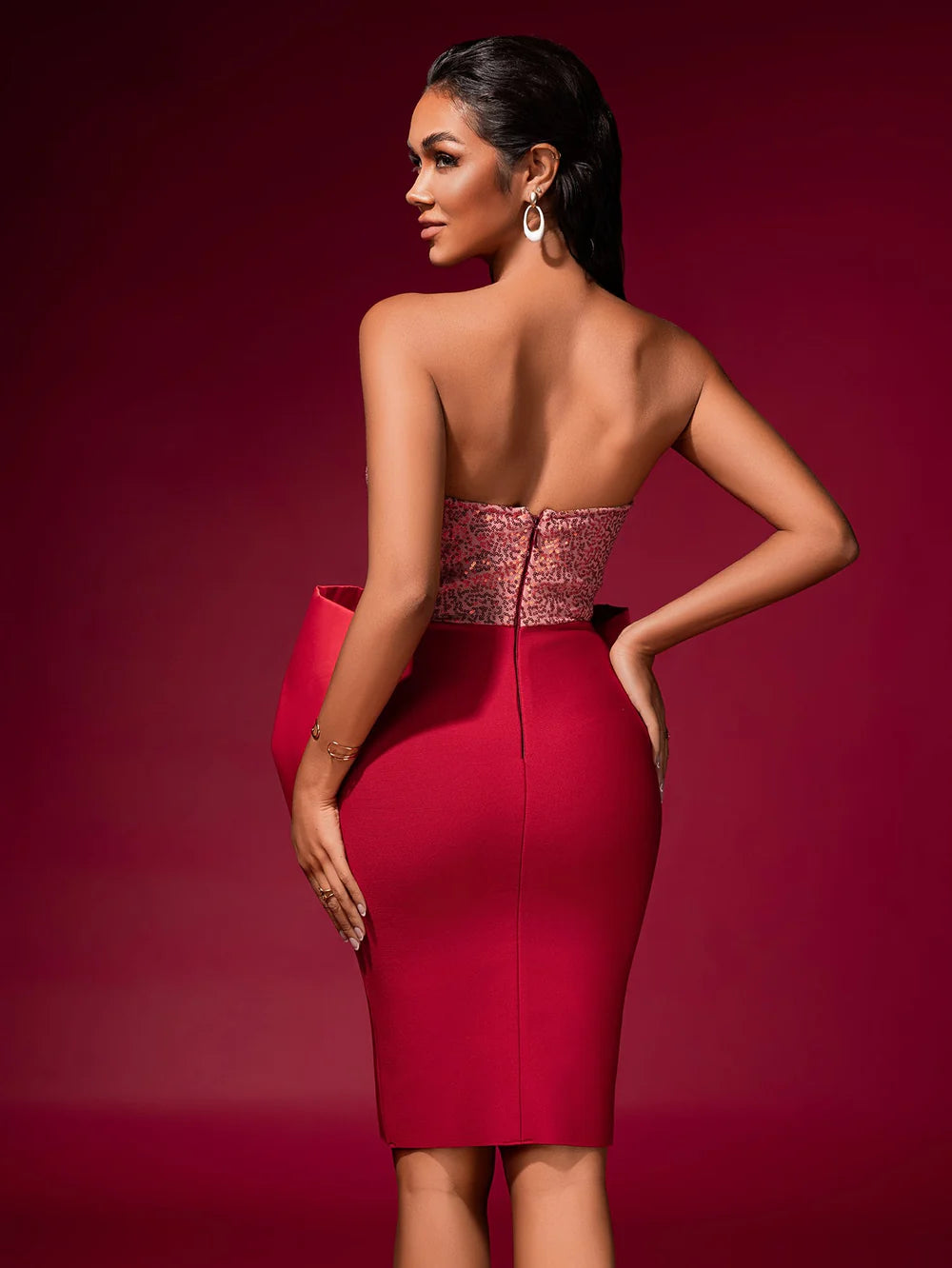 Huge-Bow Sequin Corset Backless Mini Dress