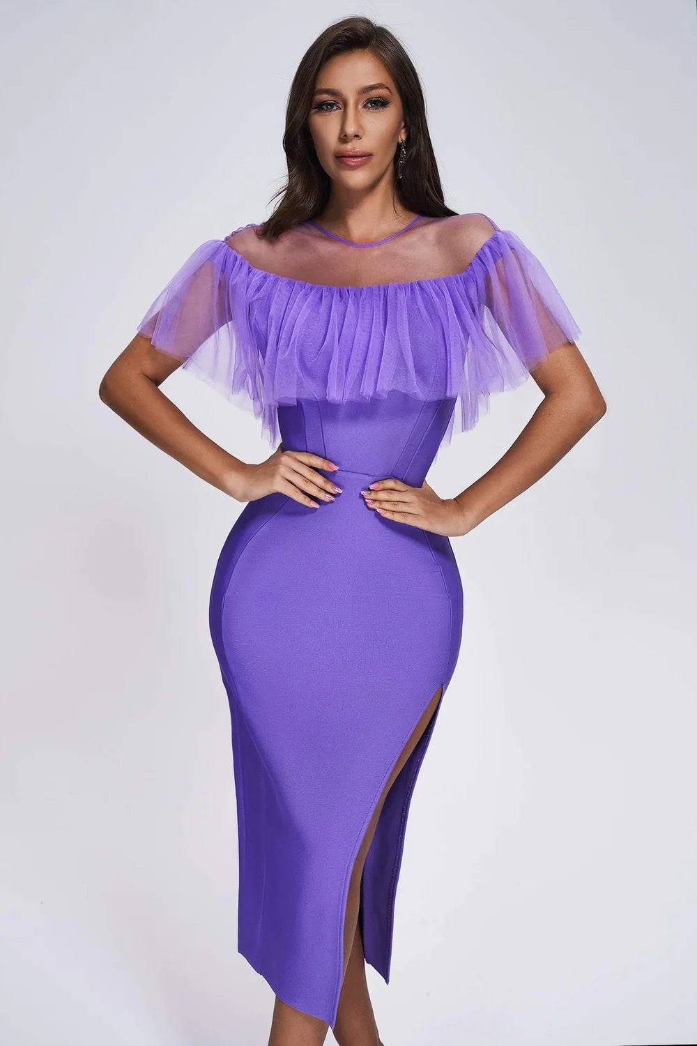 Mandana Bandage Purple Midi Dress