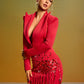 Deep V-Neck Crystal Blazer/Jacket Mini Dress