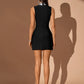 Neck Trim Crystal Mini Bandage Dress