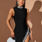 Neck Trim Crystal Mini Bandage Dress