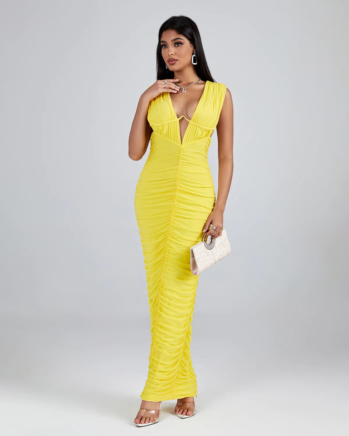 Annalia Sleeveless Ruched Midi Dress