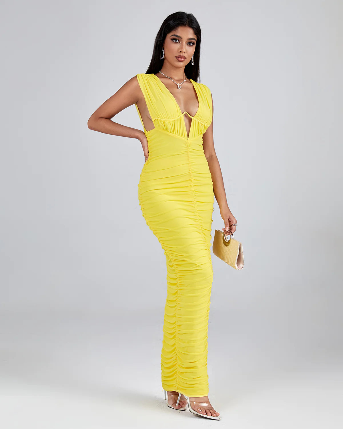 Annalia Sleeveless Ruched Midi Dress