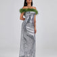 Ephrodite Off Shoulder Sequin Feather Maxi Dress