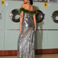 Ephrodite Off Shoulder Sequin Feather Maxi Dress