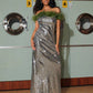Ephrodite Off Shoulder Sequin Feather Maxi Dress