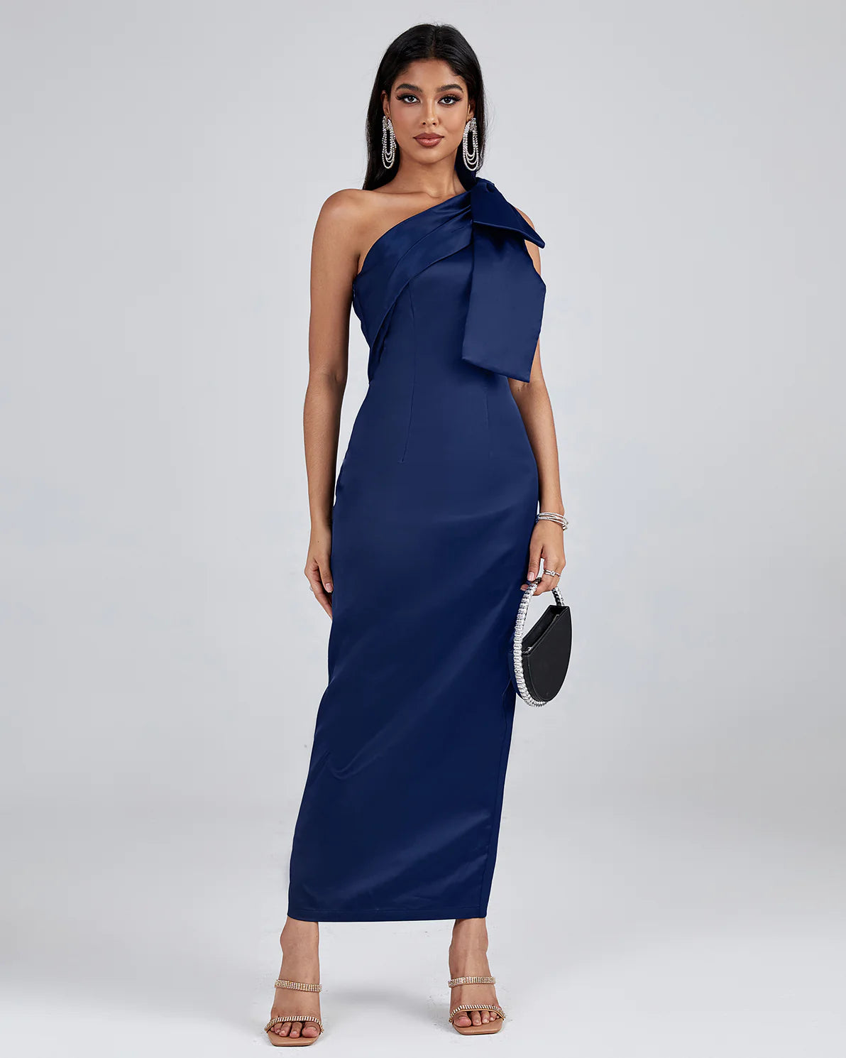 One Shoulder Lipo Bowknot Dress