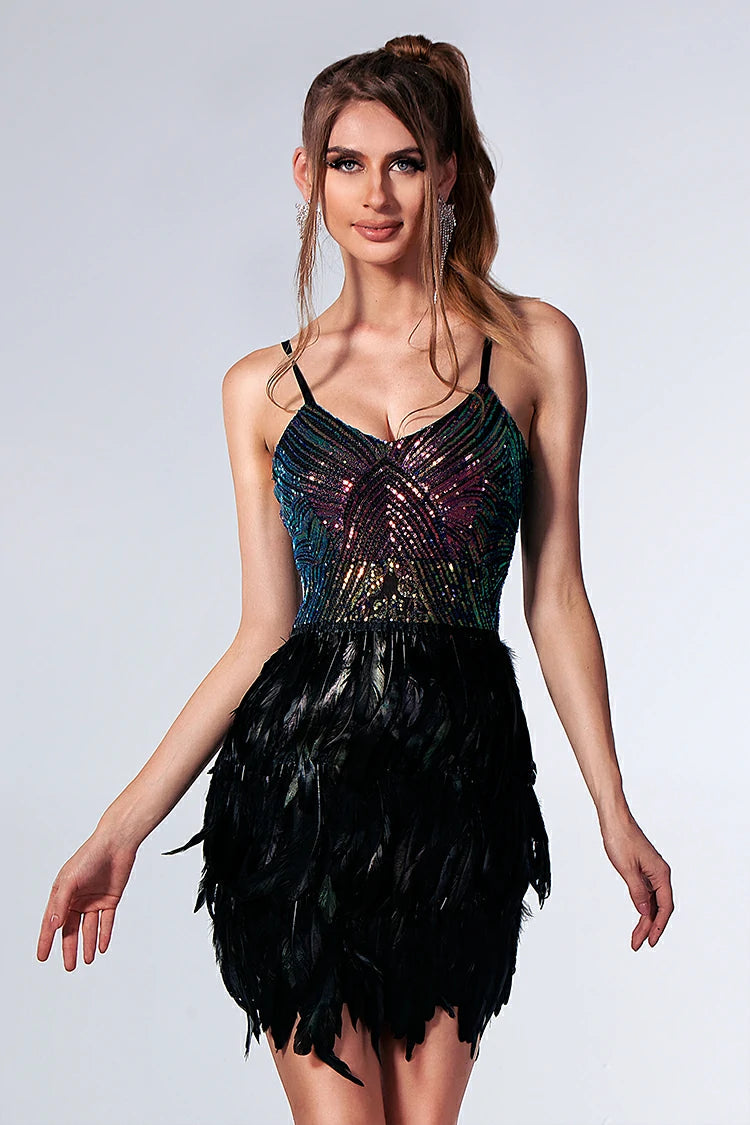 Mini Tala Sequin Feather Dress