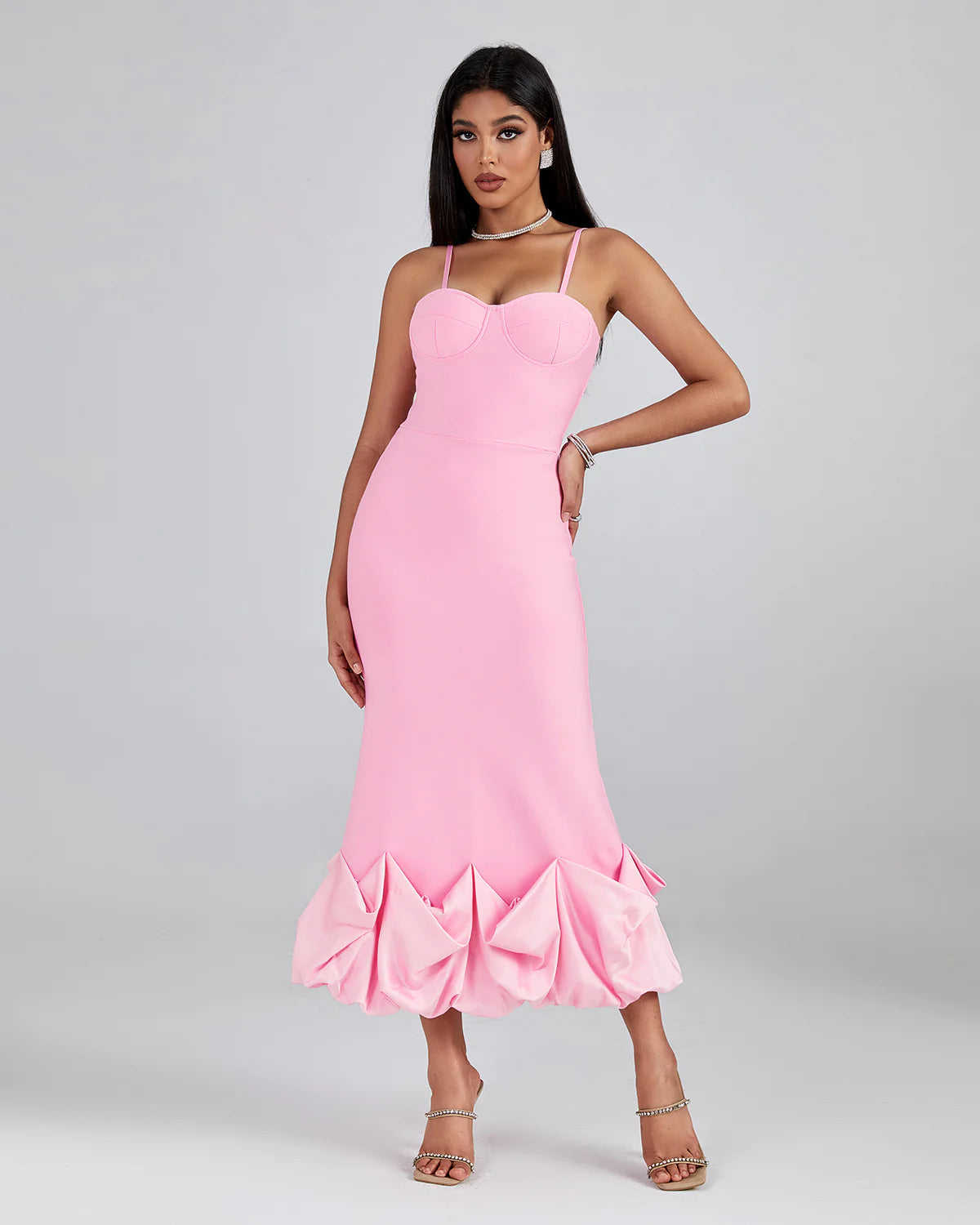 Draped Bottom Flounced Bandage Dress