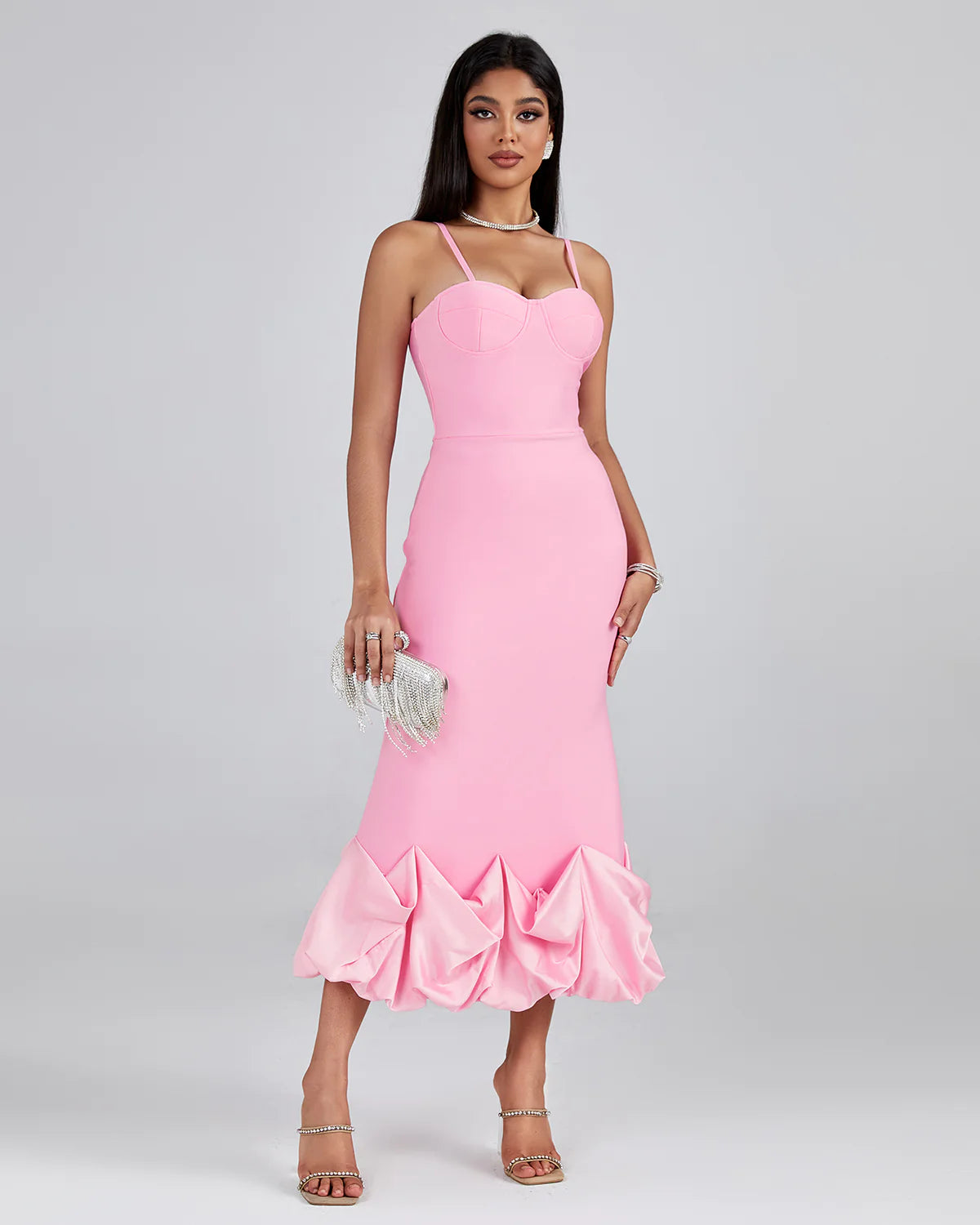 Draped Bottom Flounced Bandage Dress