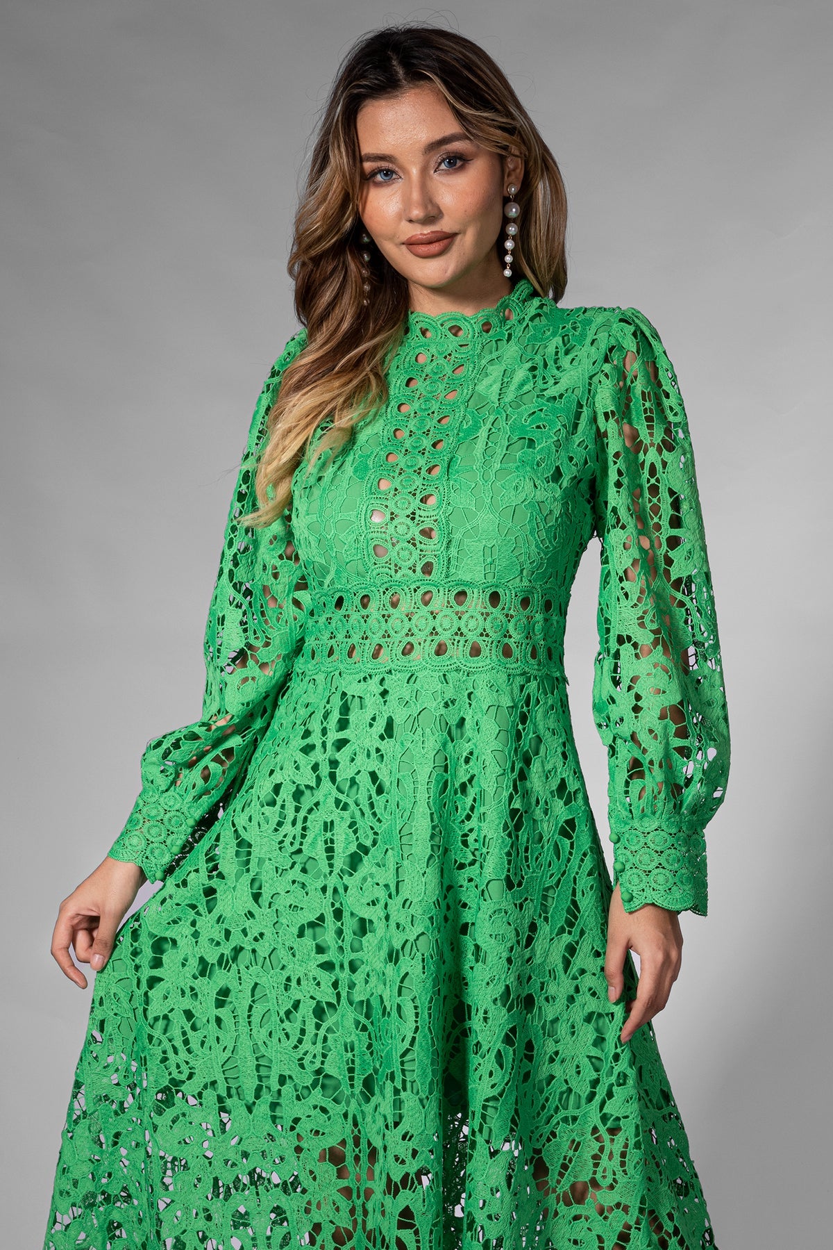 Vintage Green Lace Midi Dress