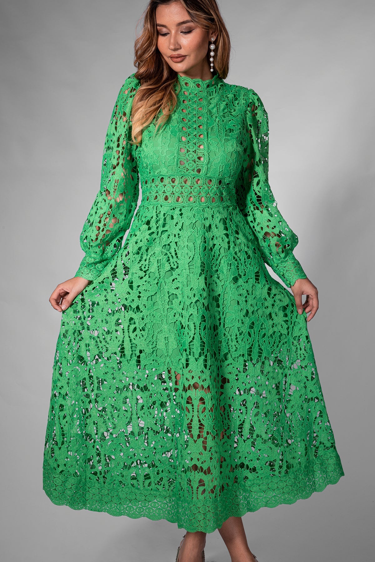 Vintage Green Lace Midi Dress