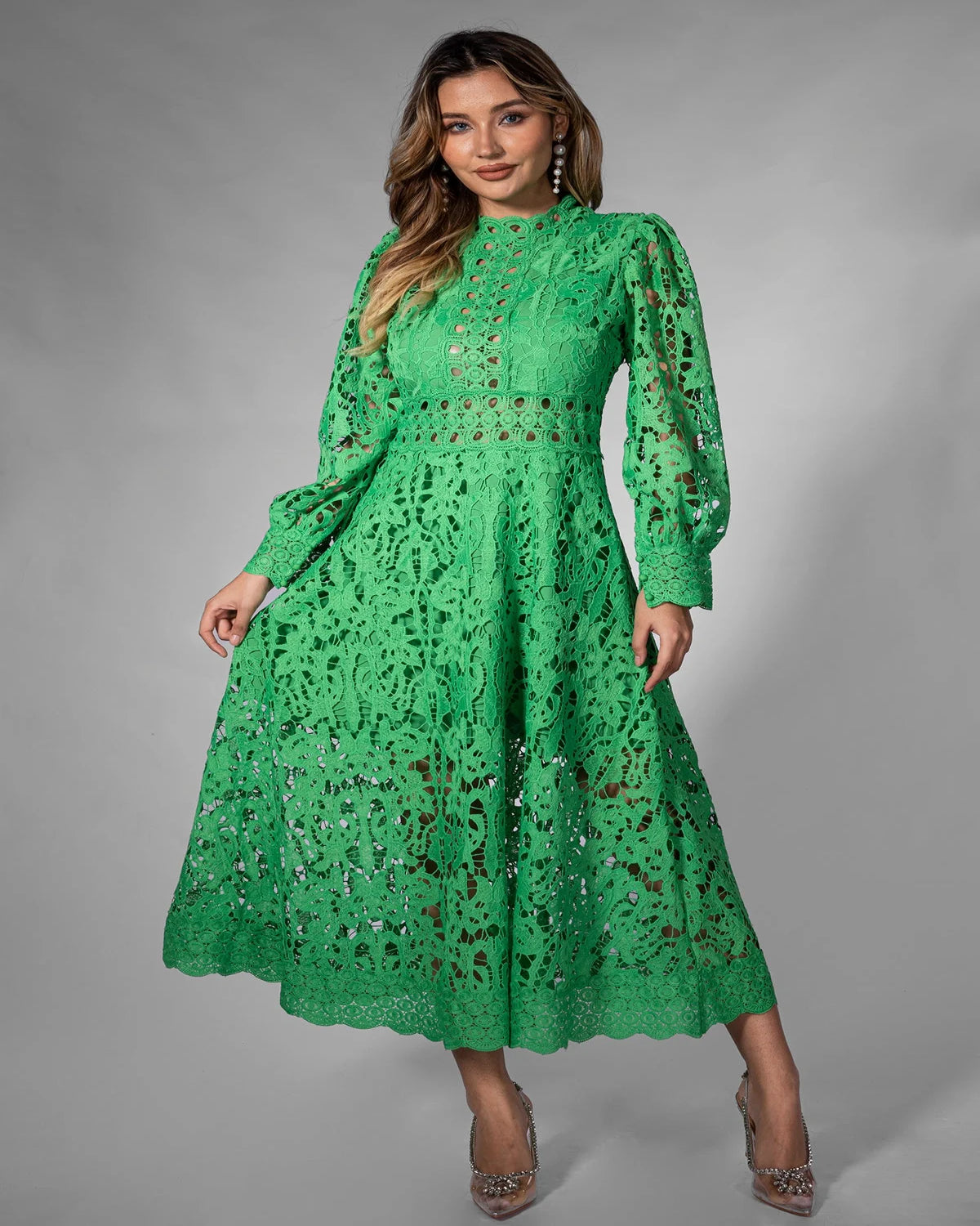 Vintage Green Lace Midi Dress