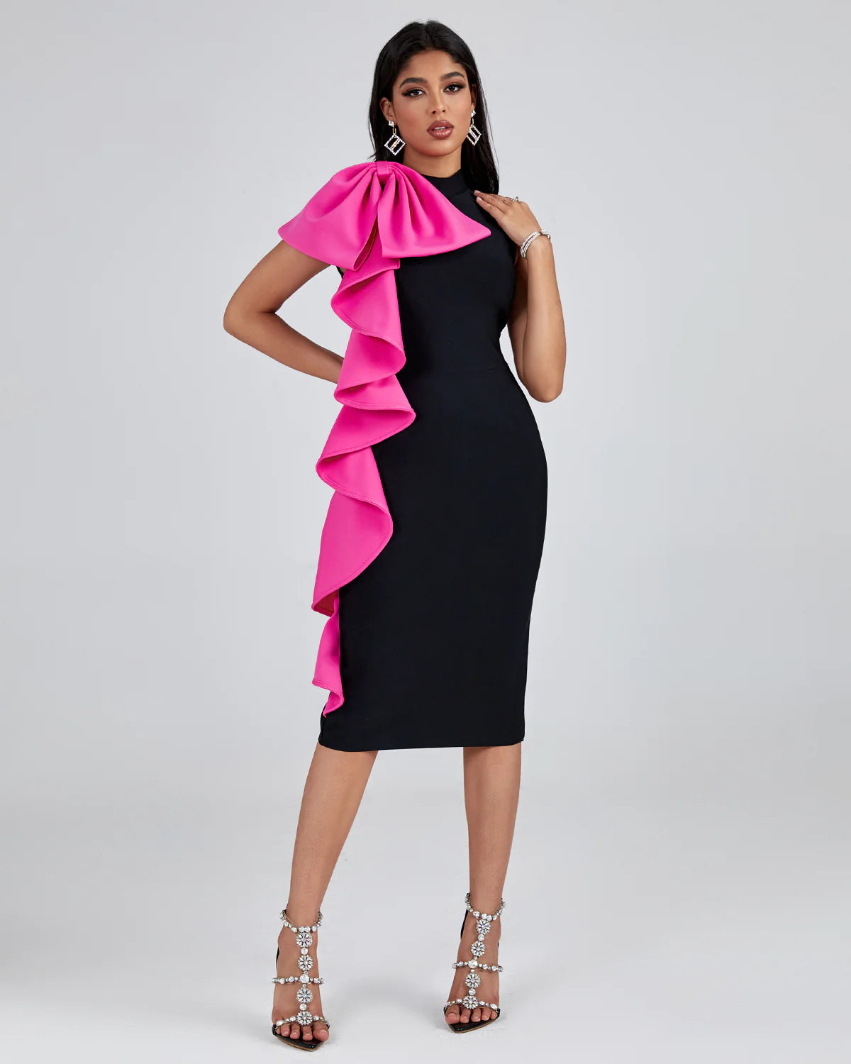 Bowknot Pink Midi Dress