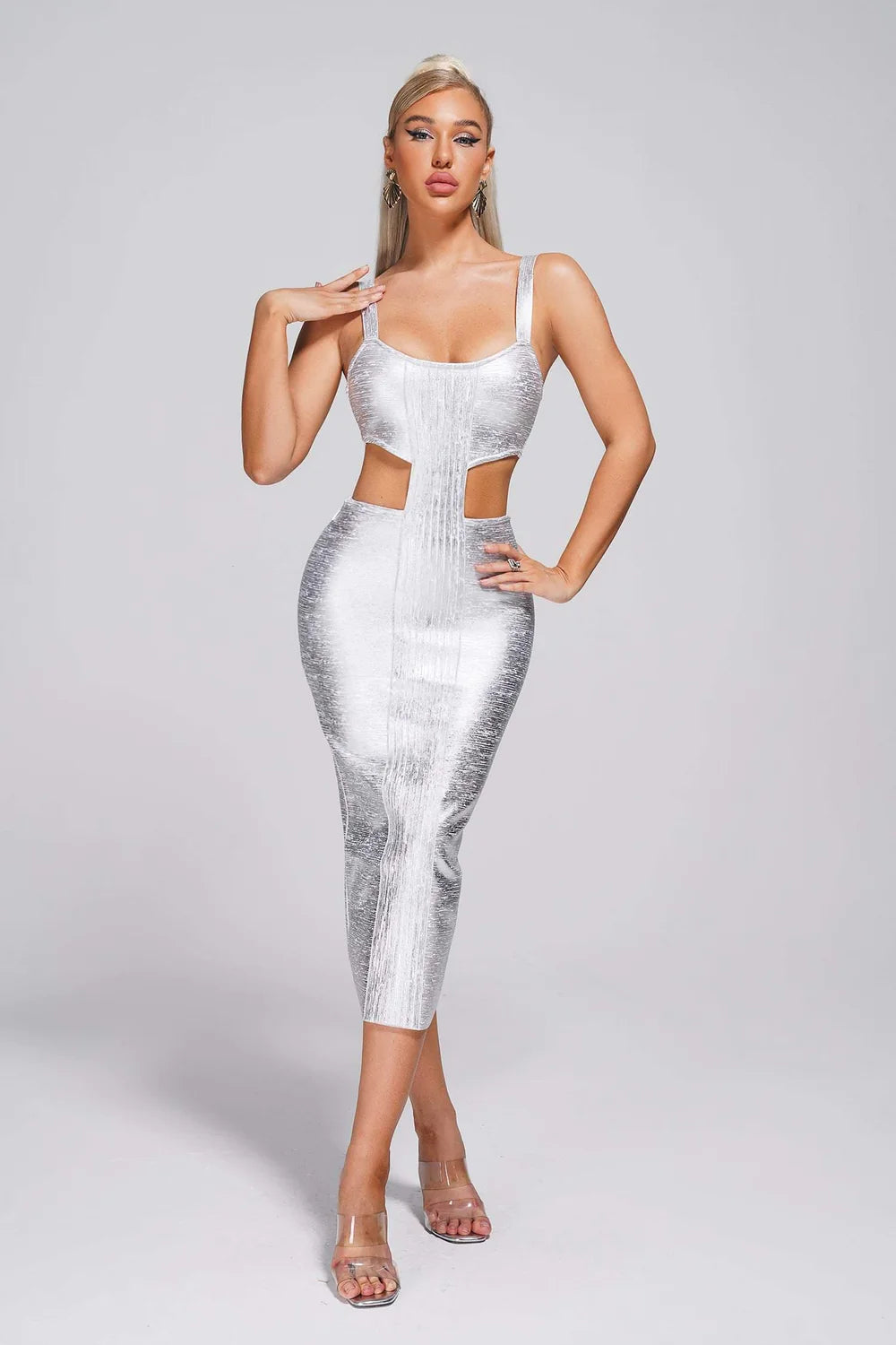 Silver Bandage Kiara Midi Bandage Dress