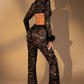 Feathered sequin cut-out jumpsuit