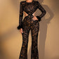 Feathered sequin cut-out jumpsuit