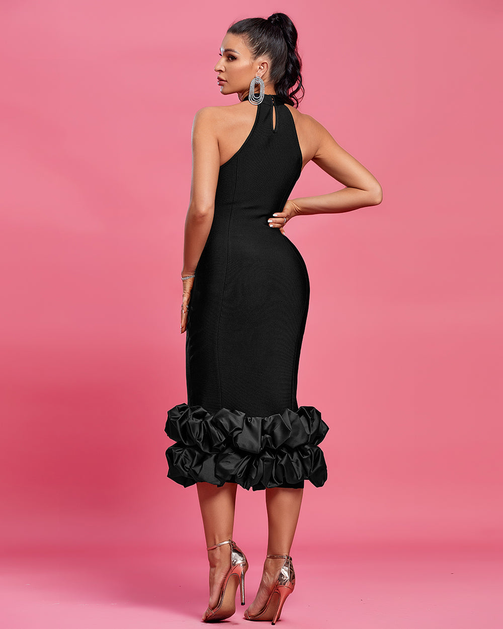 Black Date Me Shali Bandage Midi Dress