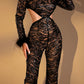 Feathered sequin cut-out jumpsuit